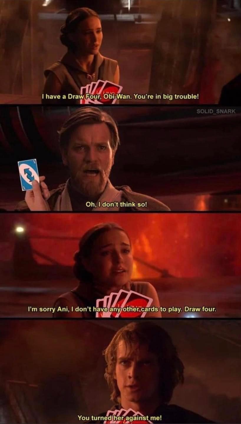 The meme is a screenshot from the movie Star Wars: The Phantom Menace, where Obi-Wan Kenobi and Anakin Skywalker play a game of Dejarik (a holographic game similar to chess). The image shows Obi-Wan's character saying "I have a bad feeling about this" and Anakin responding with a sarcastic "I have a bad feeling about this too".